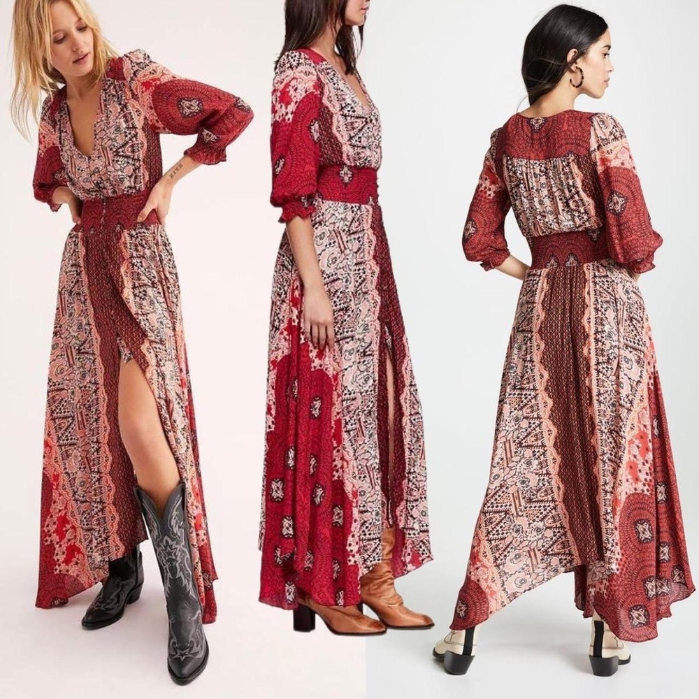 Bohemian Red Maxi Dress Free People Western